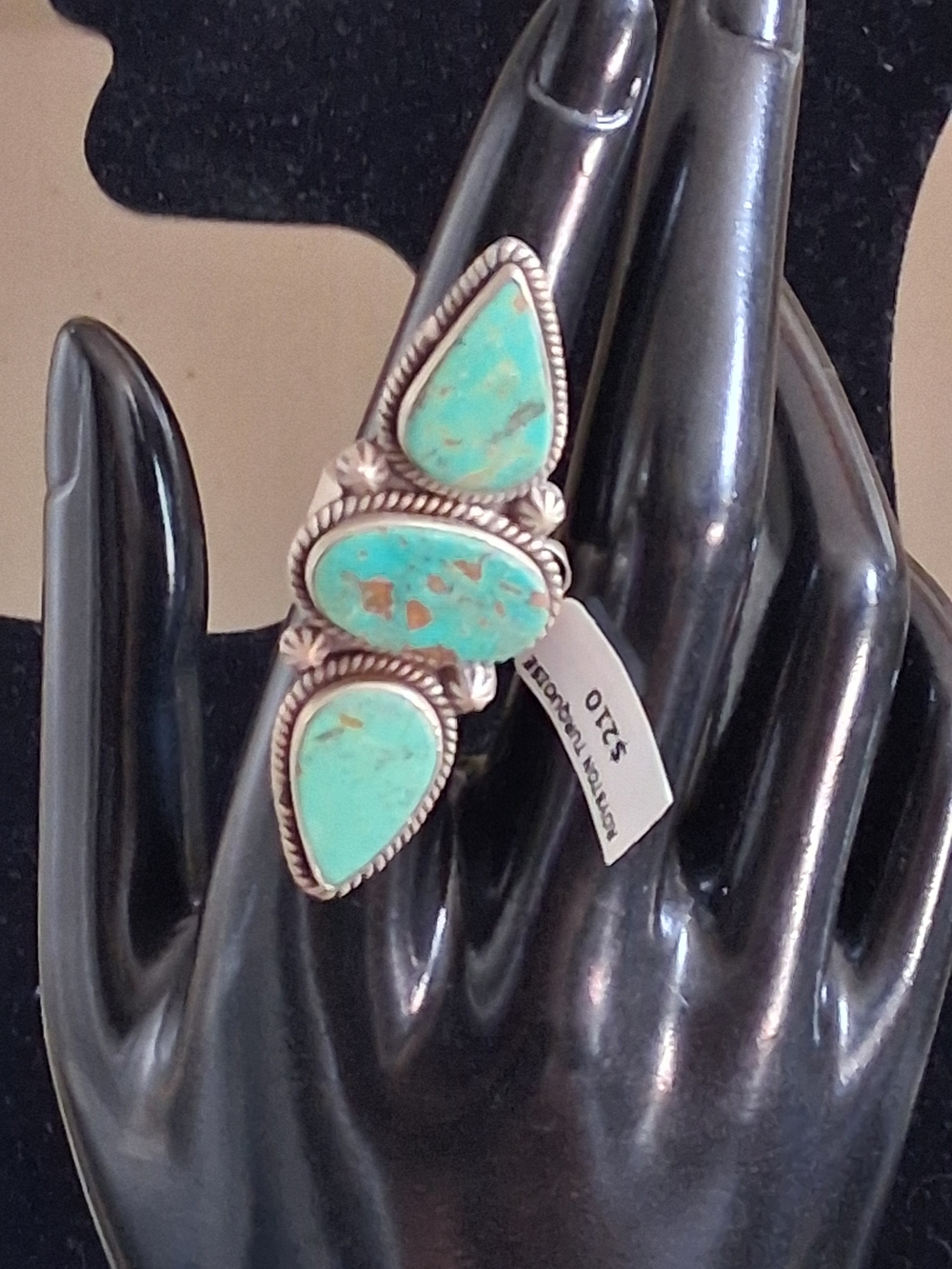 Native American Royston Turquoise 3 Stone Sterling Silver Adjustable Ring 5 - 10 - Picture 5 of 7